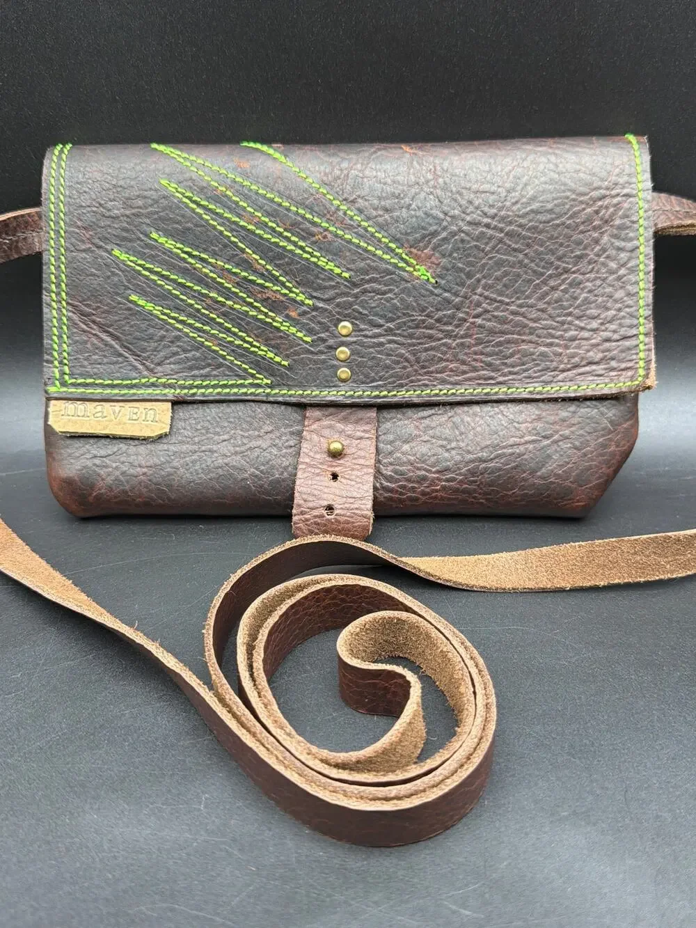 Maven Artisan Leather+Design Handmade Brown Crossbody Messenger Satchel Bag USA